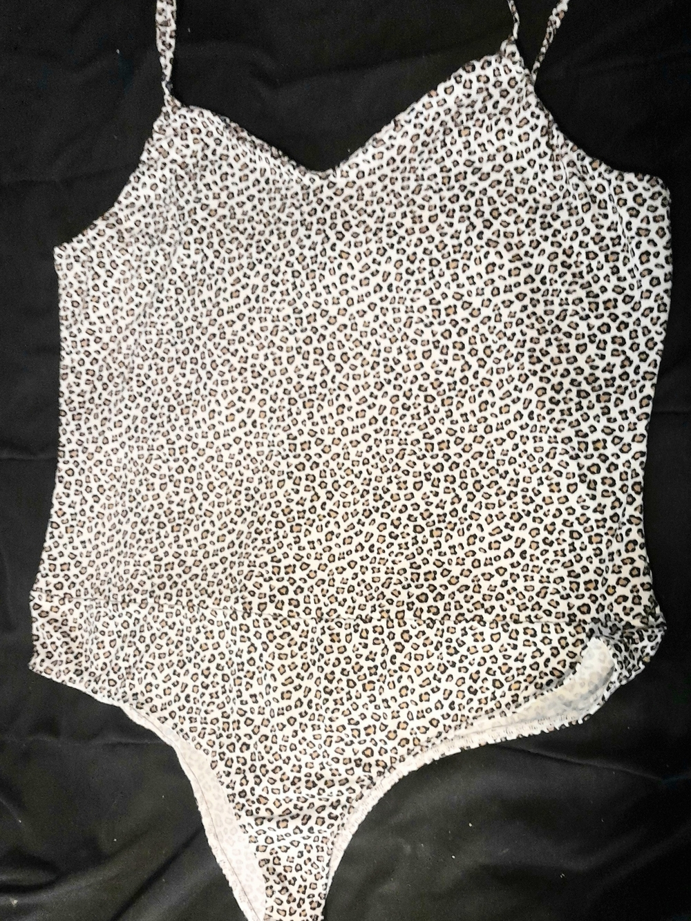 Leopard Print Lace-Trim Bodysuit in White and Brown 2xl
